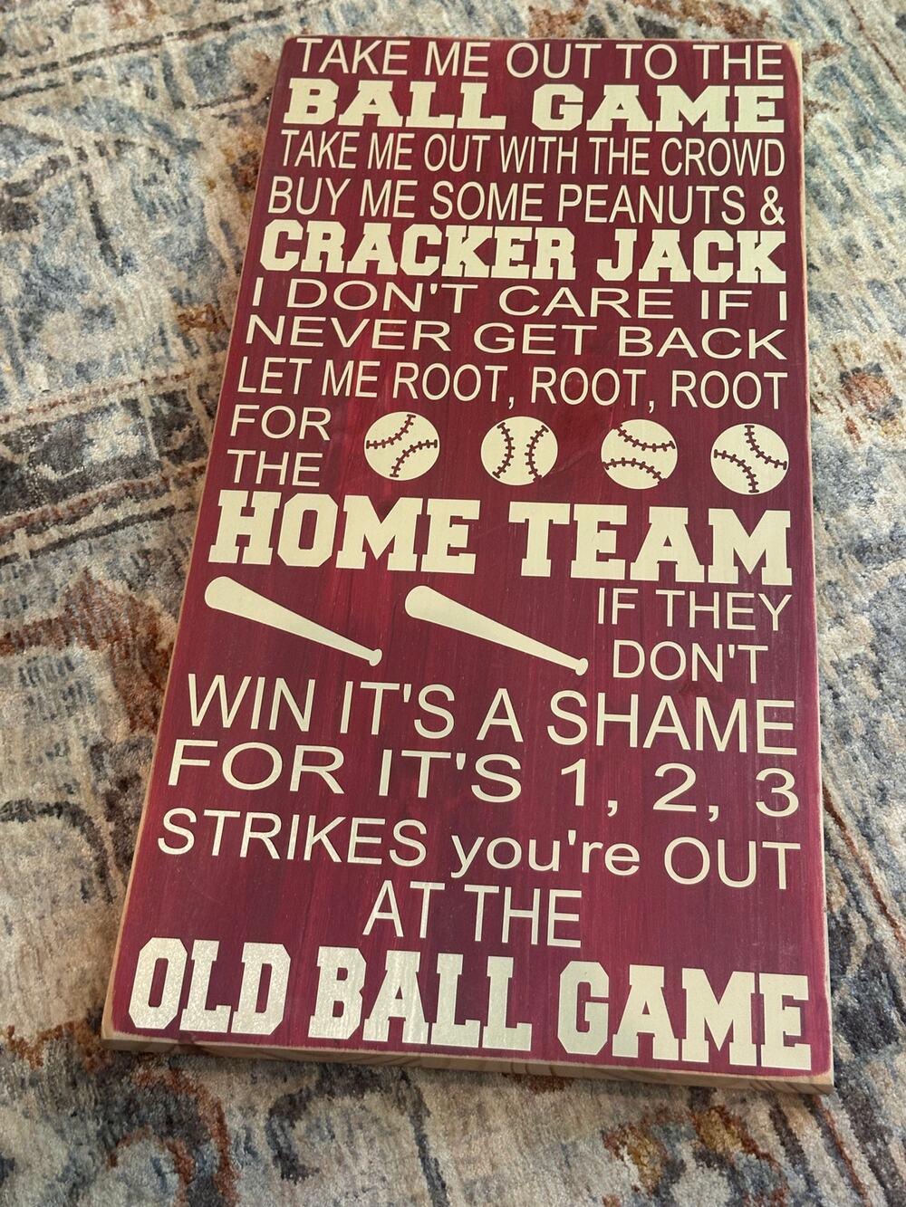 Take Me Out To The Ball Game Wooden Wall Sign Baseball Decor Home Team Plaque